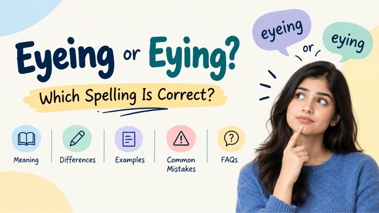 Eyeing or Eying: Which Spelling Is Correct? grammar guide with meaning, differences, examples, and common mistakes.