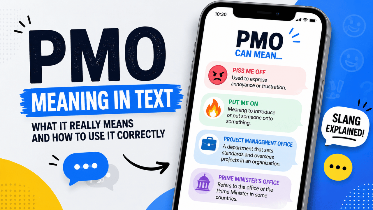 PMO meaning in text explained with common meanings including “Piss Me Off,” “Put Me On,” Project Management Office, and Prime Minister’s Office.
