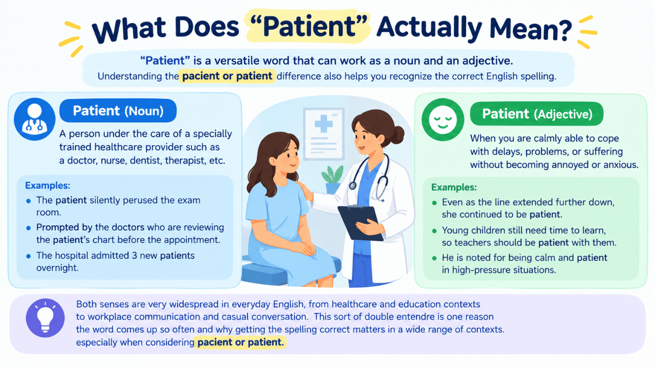 Pacient or patient spelling comparison with the correct English usage